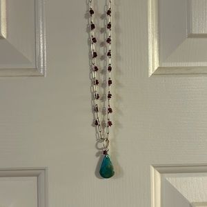 Sundance Turquoise and Rhodolite Garnet sterling silver link necklace.